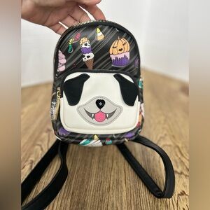 Betsey Johnson Dog Face Halloween Mini  Backpack with Colorful Candy Prints